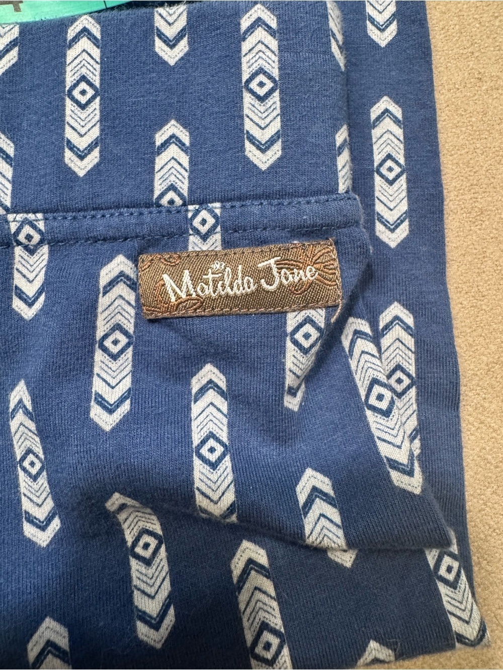 Matilda Jane Women’s Blue White Follow The Path Cropped Leggings - Picture 4 of 6
